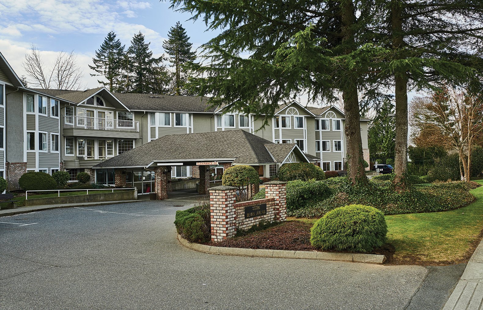 Mill Lake Seniors Community building entrance and front garden